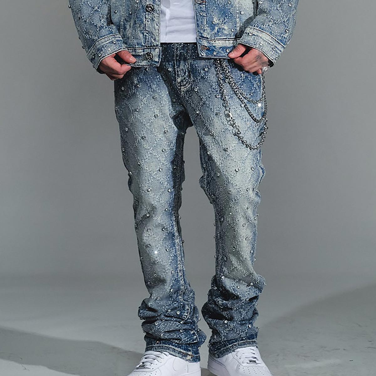 Embellish rhinestone flare denim pant