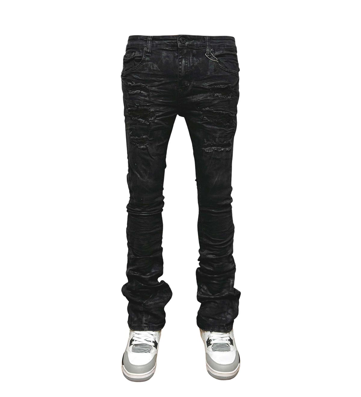 Waxed flared fit denim
