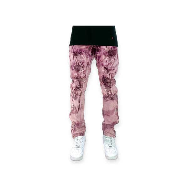 Rip & Repair Side Button Straight Leg Denim Burgundy by Vicious - 1