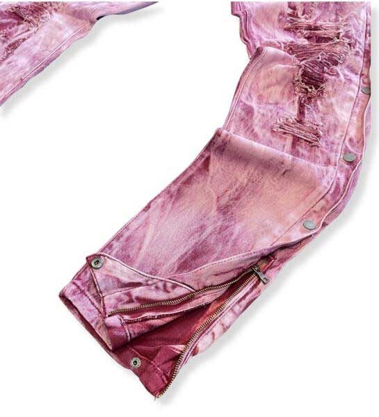 Rip & Repair Side Button Straight Leg Denim Burgundy by Vicious - 3