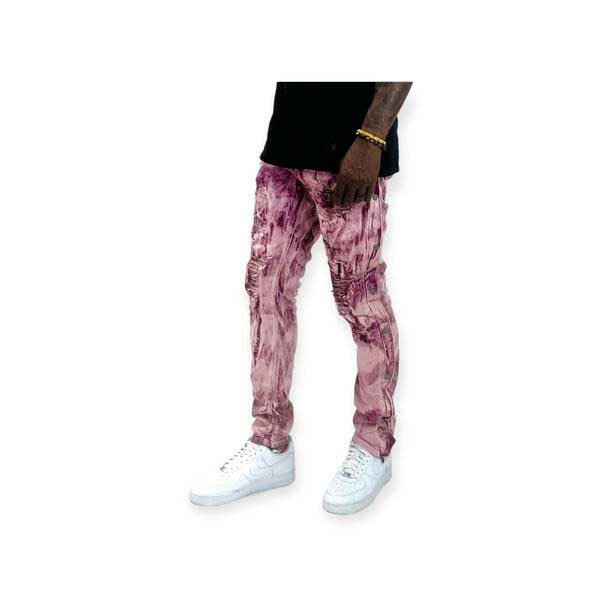 Rip & Repair Side Button Straight Leg Denim Burgundy by Vicious - 4