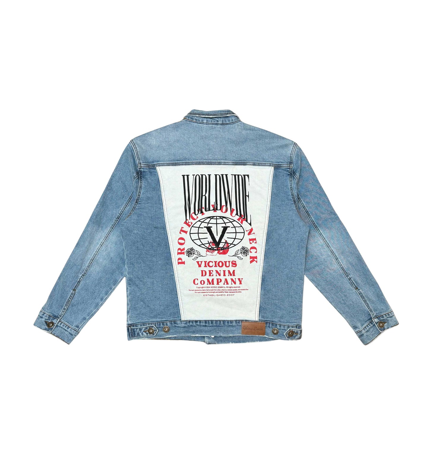 Denim Jacket w/ Suede Cut & Sew and Pearl + Gem Stone Details Light Blue by Vicious - 2