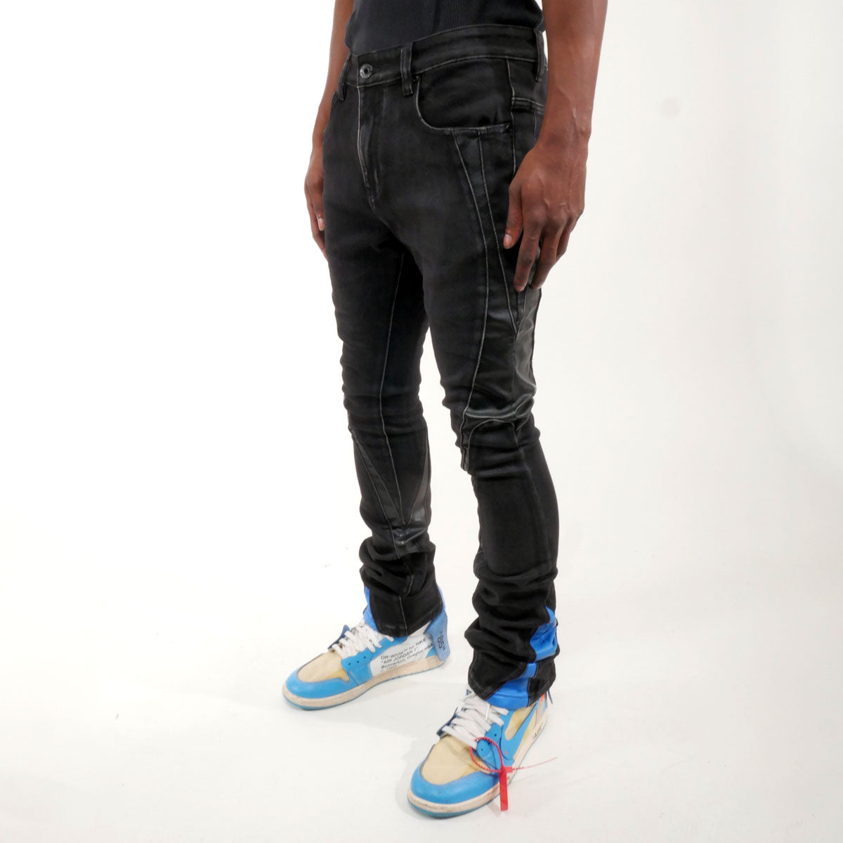Stack denim w/ leather cut & sew details