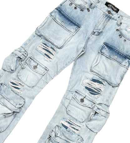 Multi cargo rip & repair western fit denim pant