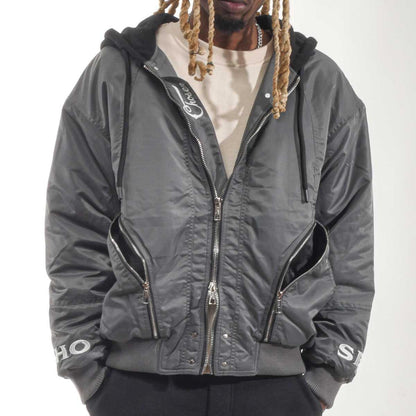 Relaxed hooded bomber jacket