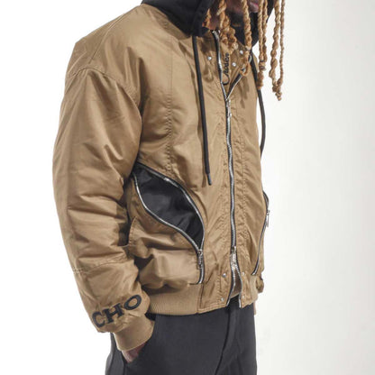 Relaxed hooded bomber jacket