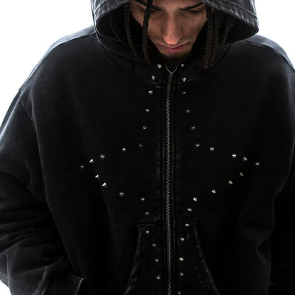 Garment-dyed heavyweight cotton fleece Zipper hoodie