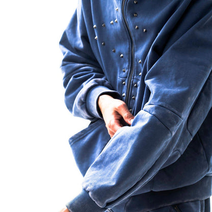 Garment-dyed heavyweight cotton fleece Zipper hoodie