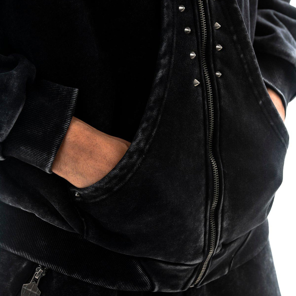 Garment-dyed heavyweight cotton fleece Zipper hoodie