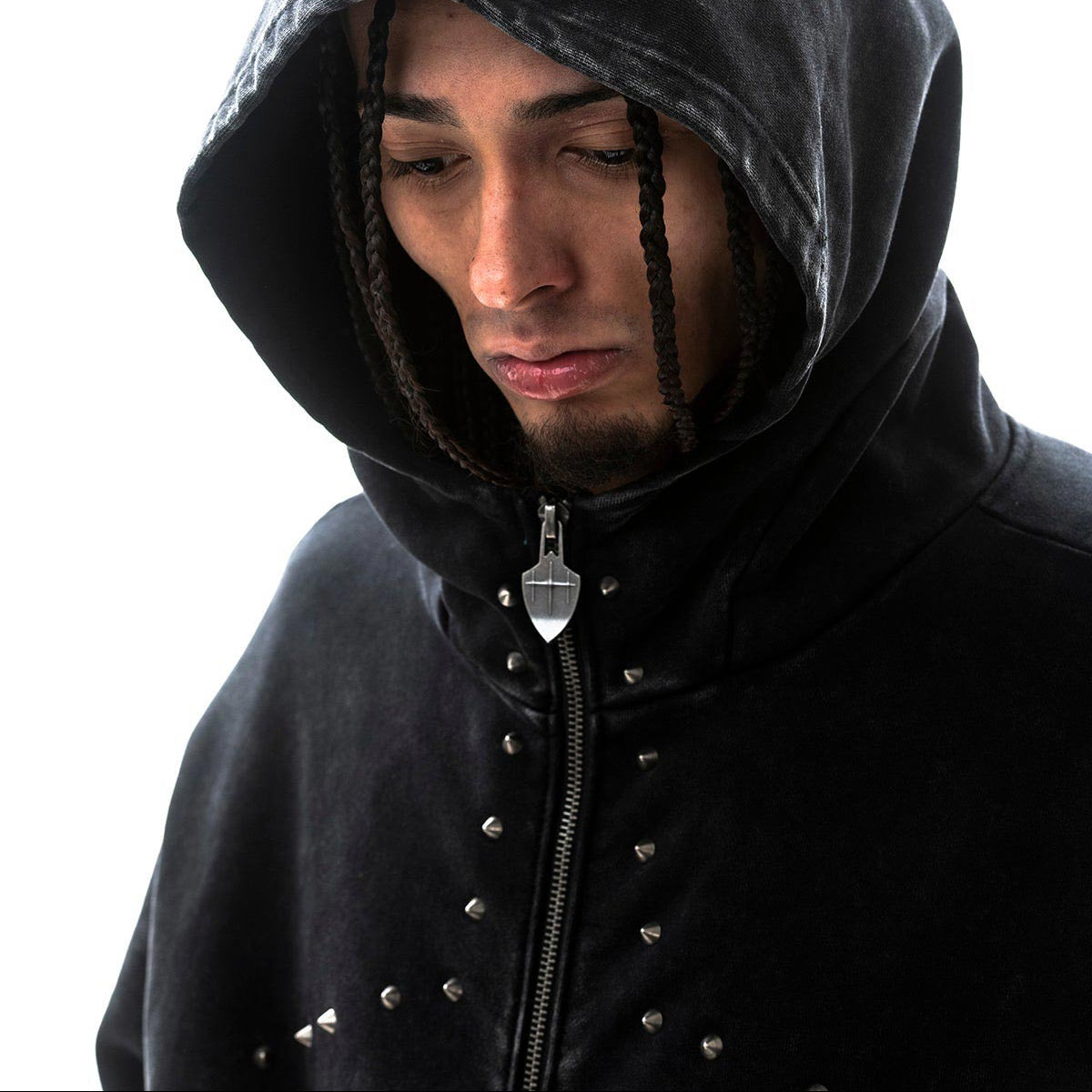 Garment-dyed heavyweight cotton fleece Zipper hoodie