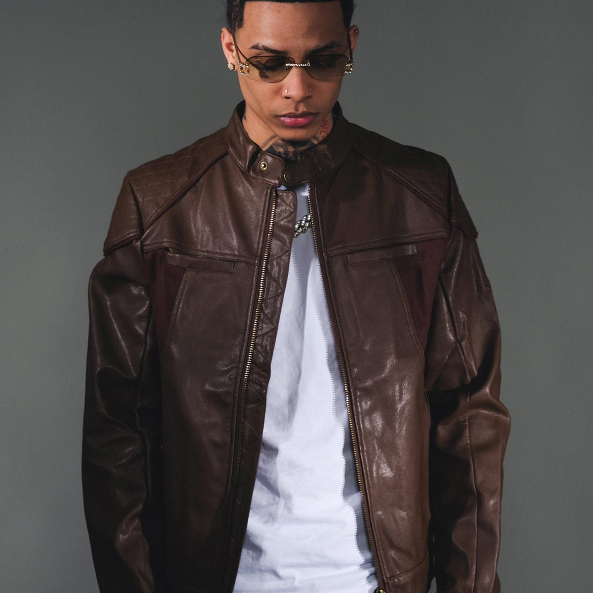 Suede mix racing jacket