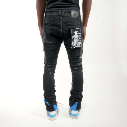 Stack denim w/ leather cut & sew details