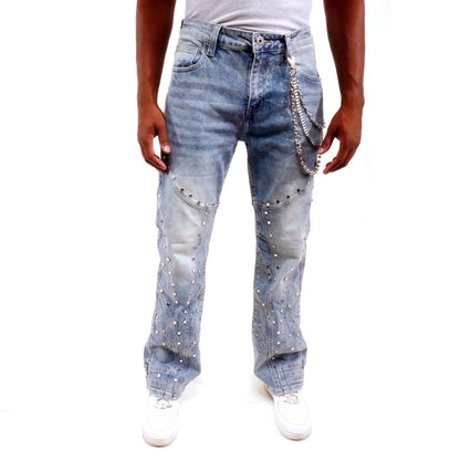 Embellished studded premium rhinestone denim pant