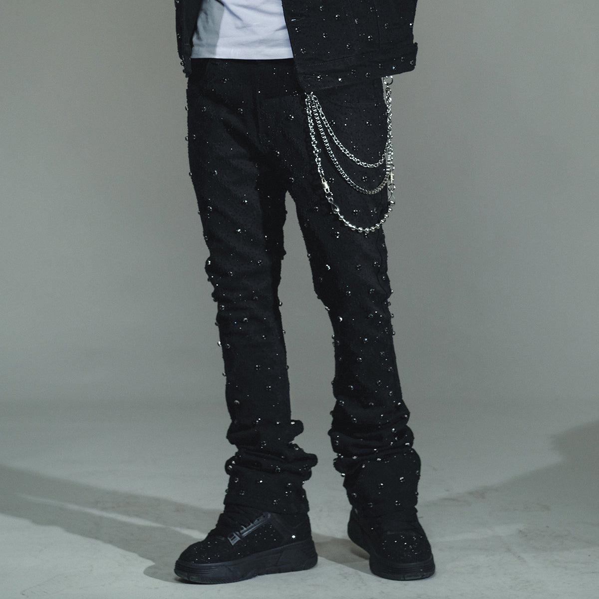 Embellish rhinestone flare denim pant