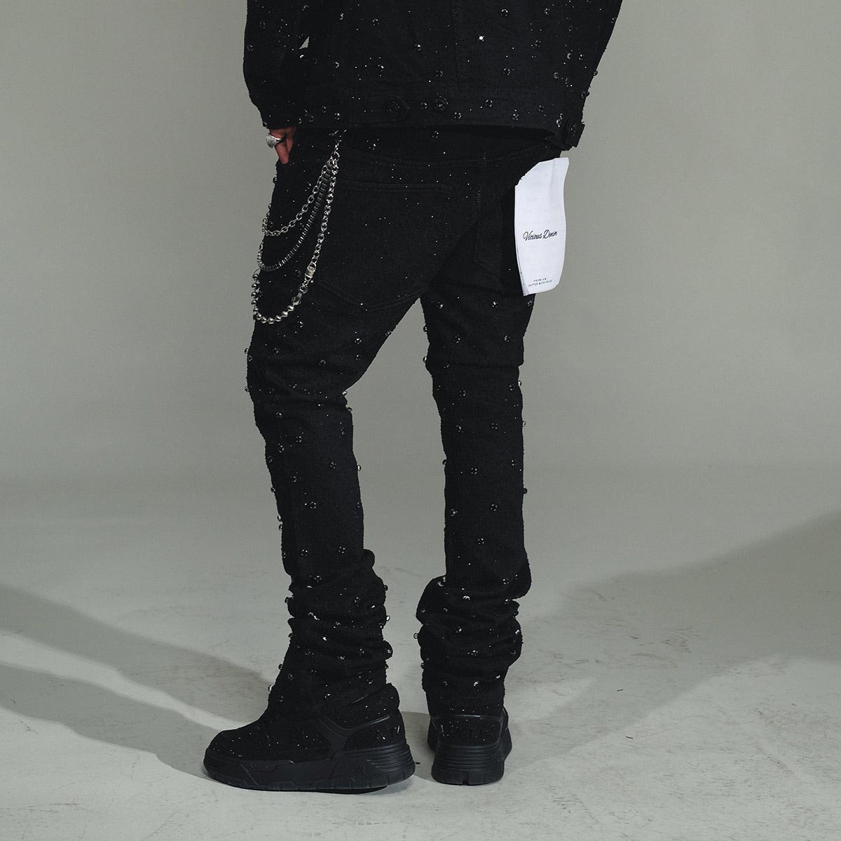 Embellish rhinestone flare denim pant