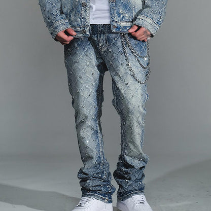 Embellish rhinestone flare denim pant