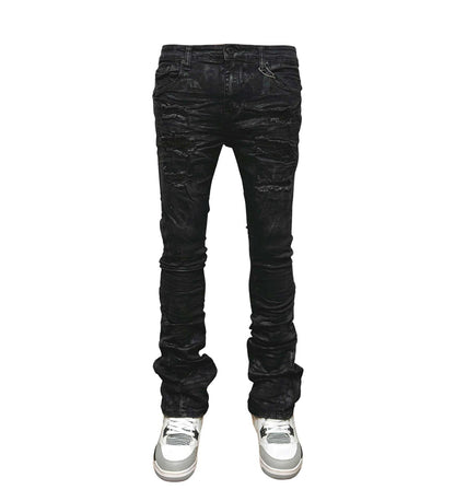 Waxed flared fit denim