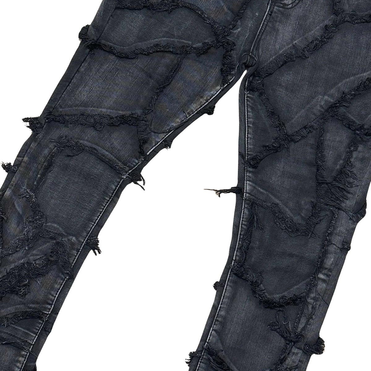 Patchwork distressed flared fit pant