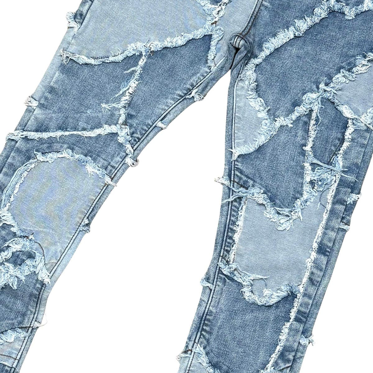 Patchwork distressed flared fit pant