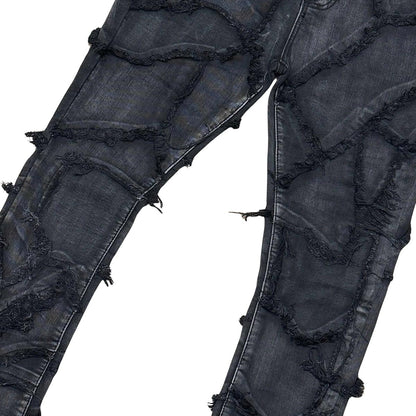 Patchwork distressed flared fit pant
