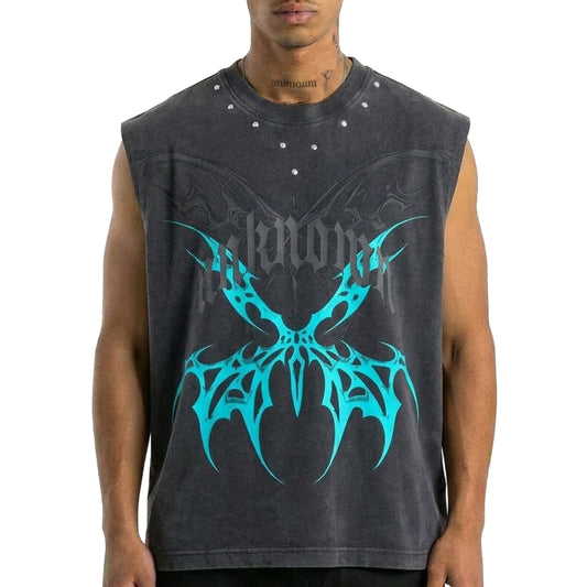 Printed wings sleeveless tee by Unknown - 1 | Vie+Riche