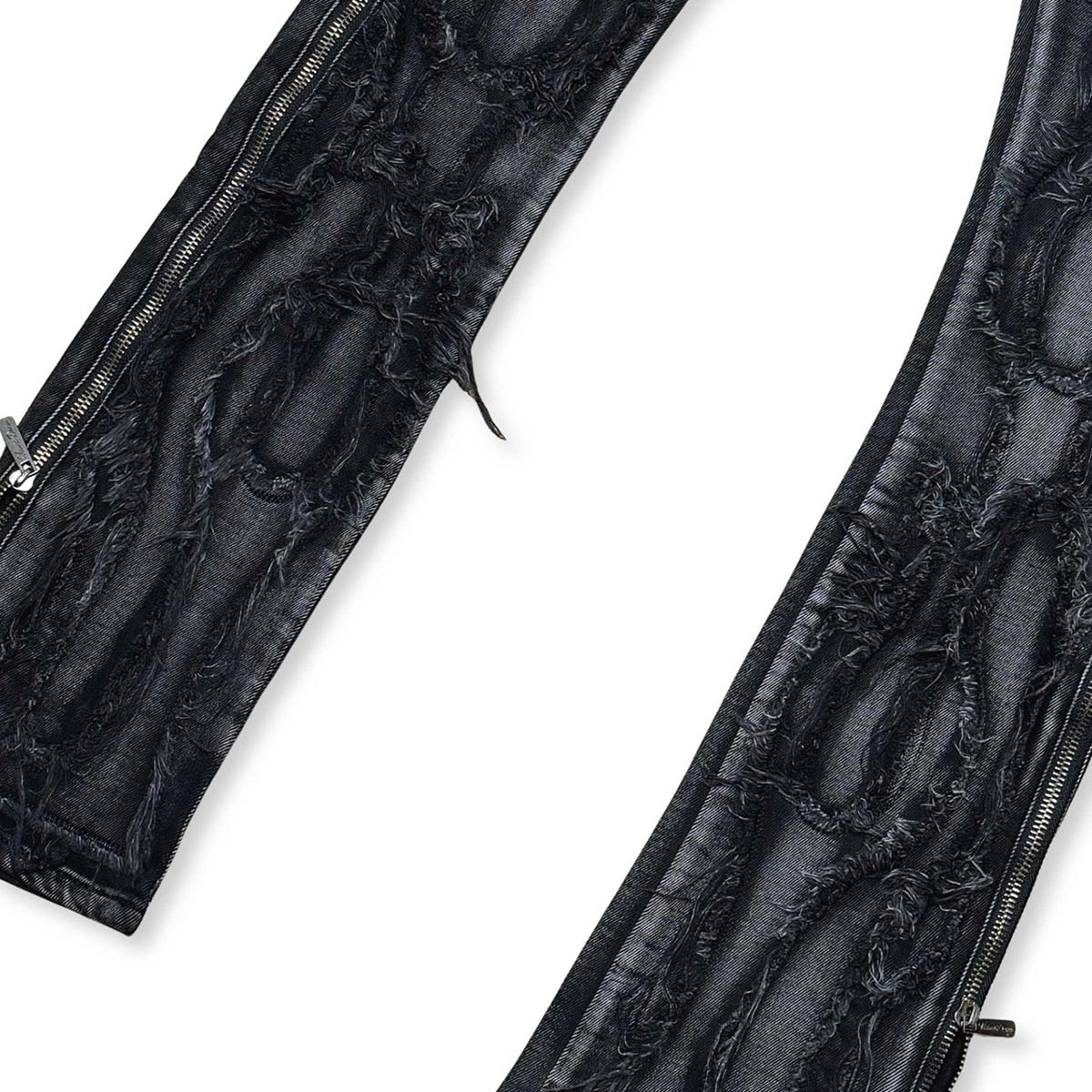 Ripped flared denim w/ side zippers