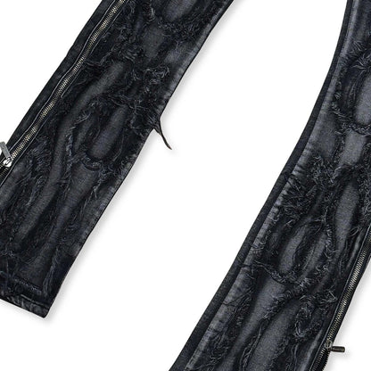 Ripped flared denim w/ side zippers