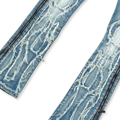 Ripped flared denim w/ side zippers