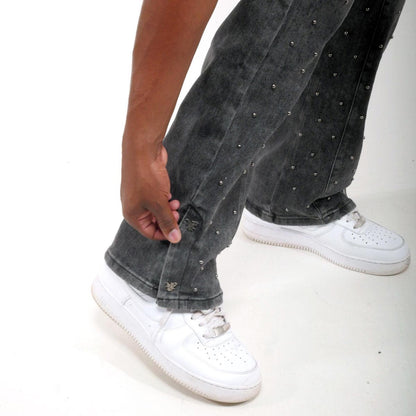 Pearl medium studded relaxed straight denim pant