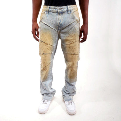 Embellished rhinestone denim pants