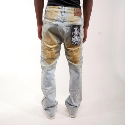 Embellished rhinestone denim pants