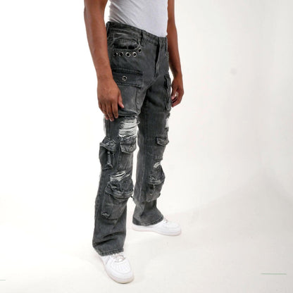 Multi cargo rip & repair western fit denim pant