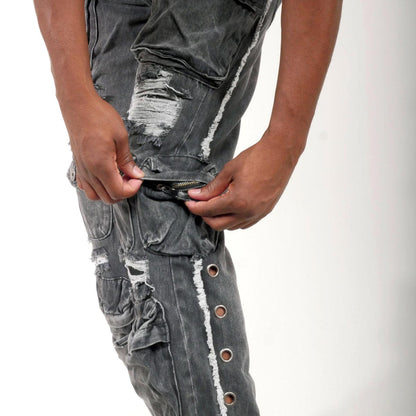 Multi cargo rip & repair western fit denim pant