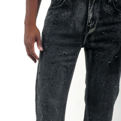 Embellished rhinestone denim pant