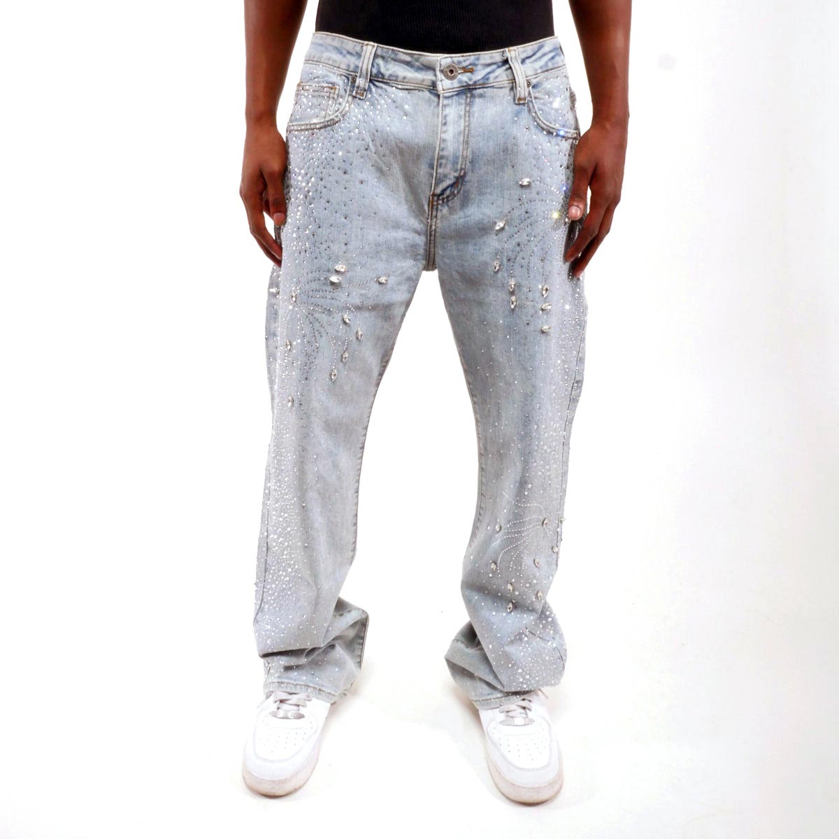 Embellished rhinestone denim pant