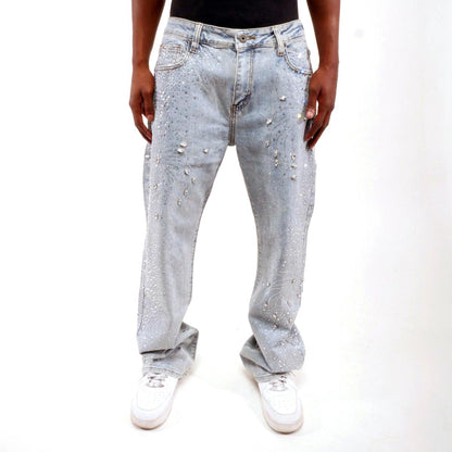 Embellished rhinestone denim pant