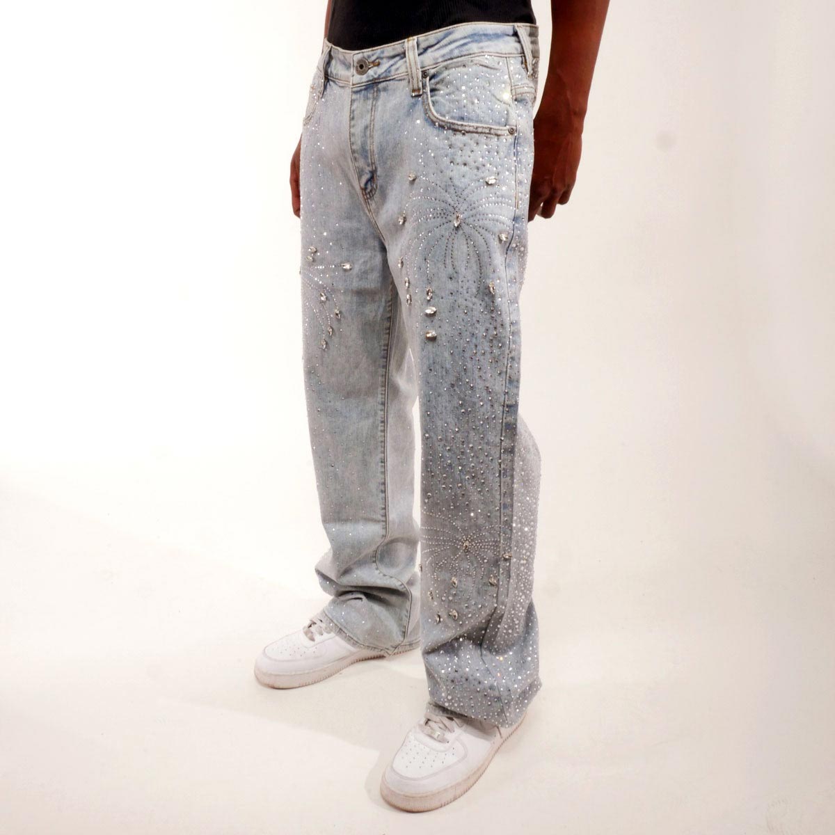 Embellished rhinestone denim pant