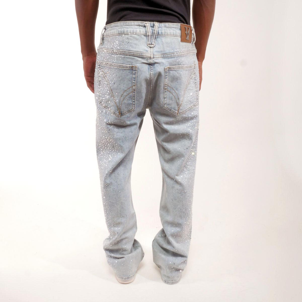 Embellished rhinestone denim pant