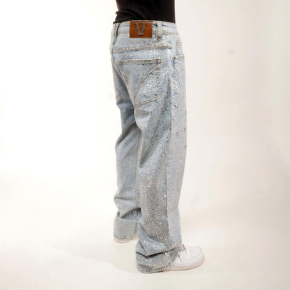 Embellished rhinestone denim pant