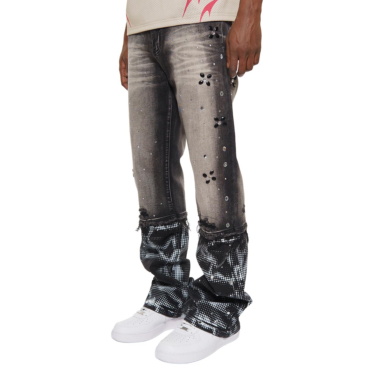 Rhinestone embellished denim pant