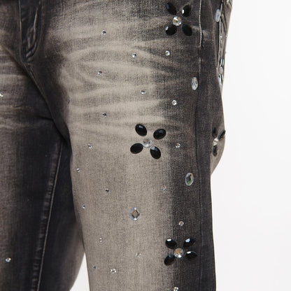 Rhinestone embellished denim pant