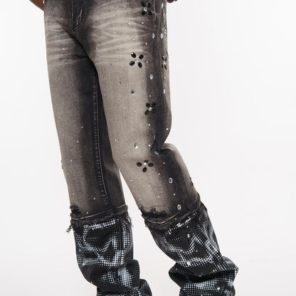 Rhinestone embellished denim pant