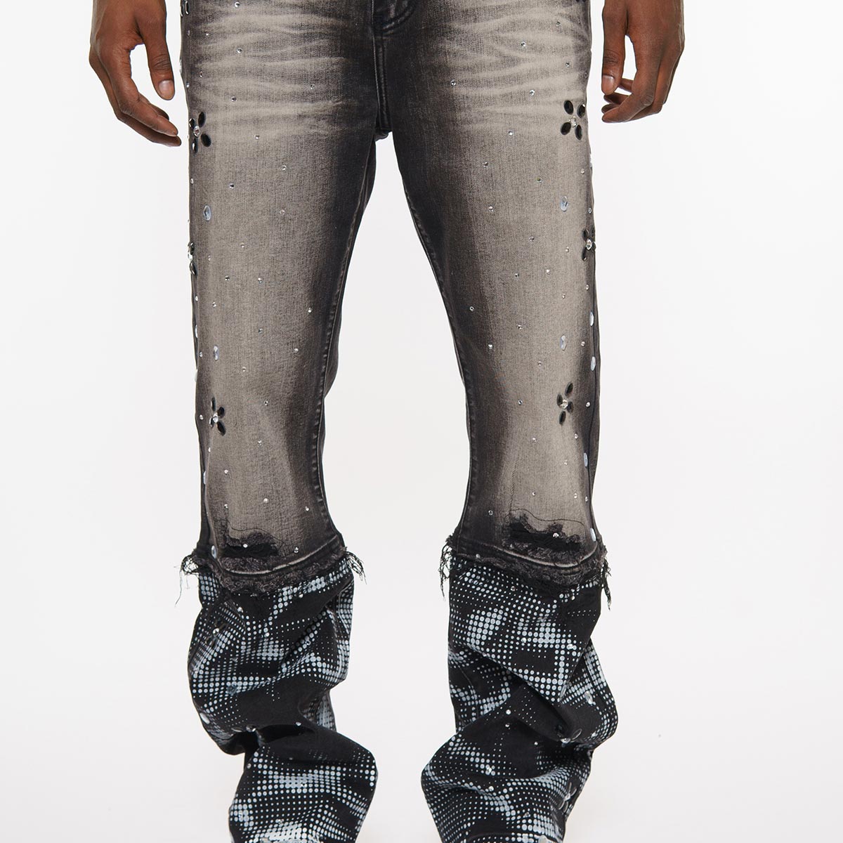 Rhinestone embellished denim pant