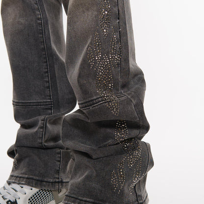 Carpenter flare denim pant w/ rhinestone details