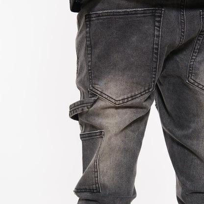 Carpenter flare denim pant w/ rhinestone details