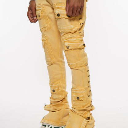 Studded warrior cargo flare fit denim pant