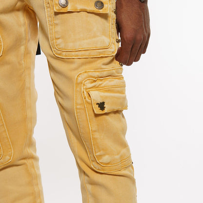 Studded warrior cargo flare fit denim pant