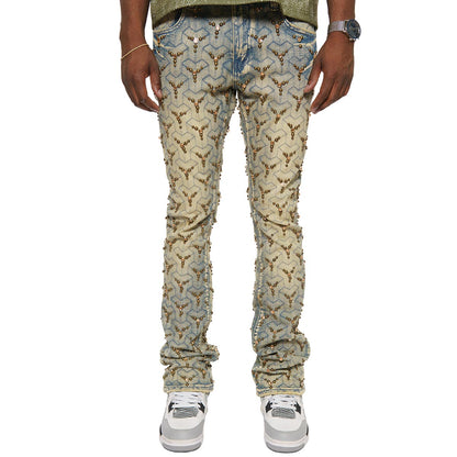 Embellished stone flare denim pants