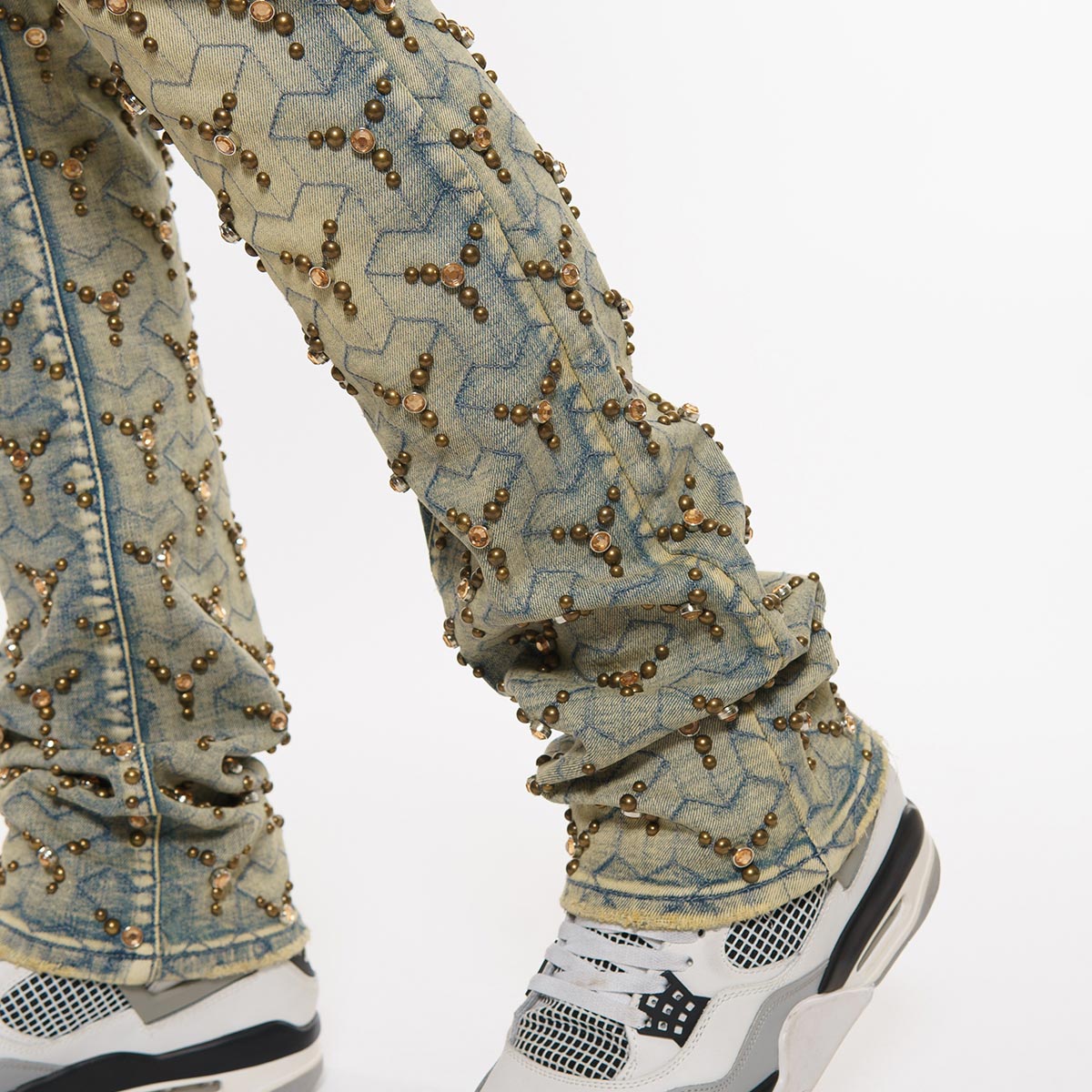 Embellished stone flare denim pants