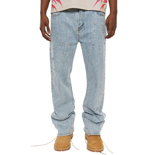 Embellished rhinestone denim pant